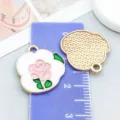 Pink rose enamel flower cloud charm in gold finish for Valentine's DIY jewelry making - Rose Sign (21123)