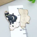 Detailed Halloween black cat on skull enamel charm with ruler showing 3cm size. - Skeleton Cat (18123) / 1 Piece (14*28mm) / Black