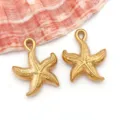 Golden stainless steel starfish charms for DIY beach themed jewelry making pendants - Stainless Steel Gold Ocean Starfish Style (T3045)