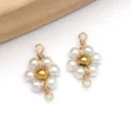 Handmade white pearl daisy flower charm connectors with gold center for DIY jewelry - Double Loop Daisy Pearl Style (T1241) / 1 Piece (9*14mm) / White