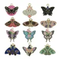 Set of 12 colorful butterfly and moth alloy enamel charms with celestial motifs for DIY - Mixed Butterfly Set (SN673) / Set of 12