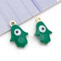 Gold-plated stainless steel green enamel Hamsa hand evil eye charm for DIY jewelry making - Hamsa Hand Evil Eye Pendant (T1404) / 1 Piece (9x13mm) / Green