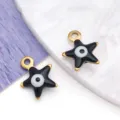 Black enamel star evil eye pendant with gold stainless steel trim for DIY jewelry - Enamel Pentagram Evil Eye (T1389) / 1 Piece/Pack (9x10mm) / Black