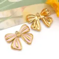 Elegantes dijes de lazo de esmalte dorado y rosa para la creación de joyas y collares DIY - 蝴蝶结吊坠(T1631)