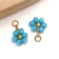 Handmade light blue beaded daisy flower pendant with gold wire wrapping for DIY jewelry making - Lake Blue Daisy Crystal Style (T1245)