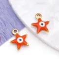 Handmade orange enamel starfish evil eye charm pendant in gold plated stainless steel for DIY - Orange