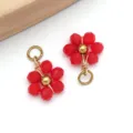 Red faceted bead flower charm with gold stainless steel ring for DIY jewelry making. - Solid Red Daisy Crystal Style (T1247)