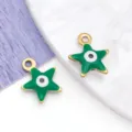 Green enamel star evil eye charm in gold stainless steel for DIY jewelry making - Green