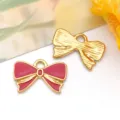 Colgante de lazo de esmalte rojo y acero para collares y pulseras artesanales DIY - 蝴蝶结吊坠(T1643)
