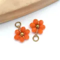 Handmade orange beaded flower pendant with gold stainless steel ring for DIY jewelry - Orange Daisy Crystal Style (T1249)