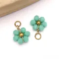 Mint green crystal flower bead charms with gold jump rings for DIY jewelry making - Solid Grass Green Daisy Crystal Style (T1250)