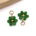 Handmade green bead daisy flower pendant with gold stainless steel loop for DIY jewelry - Solid Dark Green Daisy Crystal Style (T1251)