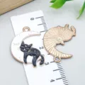 Halloween black and white enamel cat moon alloy pendant for DIY jewelry making accessories - Moon Cat Style (18126) / 1 Piece/Pack (18*26mm) / Black