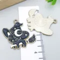 Halloween black cat witch enamel pendant charm shown with scale ruler for DIY jewelry - Riding Broom Cat (18137) / 1 Piece (30*28mm) / Black