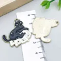 Handmade black and white enamel cat pendant with moon details for DIY jewelry designs - Skeleton Lying Cat (18141) / 1 Piece/Pack (28*27mm) / Black
