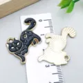 Mystical black enamel cat charm with celestial moon and star patterns - Stretching Cat (18144) / 1 Piece (21*13mm) / Black