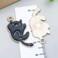 Black oil-drop alloy cat charm pendant for DIY Halloween jewelry making and crafts - Happy Cat (18145) / 1 Piece/Pack (11*29mm) / Black