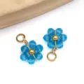 Handmade blue crystal daisy flower charm with gold stainless steel loops for DIY jewelry - Lake Blue Daisy Crystal Style (T1259)