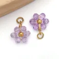 Purple faceted bead flower charms with gold stainless steel wire for DIY jewelry - Transparent Purple Daisy Crystal Style (T1262)