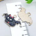 Spooky Halloween black enamel bat charms for DIY jewelry making with gold plated finish - Bat Cat (25014) / 1 Piece (16*26mm) / Black