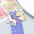 White enamel unicorn pendant with colorful mane and gold alloy back for DIY jewelry making - Multicolor Enamel Unicorn (14750)