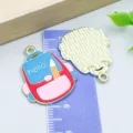 Front and back view of red and blue enamel school bag charms for DIY jewelry making - Schoolbag Style (27465) / 1 Piece (27*22mm) / Red