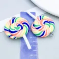 Colorful gradient rainbow lollipop resin charm pendant shown with measurement ruler - Round Lollipop(12586)