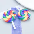 Colorful rainbow swirl resin lollipop pendant for DIY jewelry and crafts - Round Lollipop(12587)