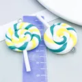 Handmade teal and yellow swirl resin lollipop charm pendant for DIY jewelry accessories - Round Lollipop Style (12590)