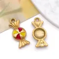 Close-up showing colorful enamel and hollow base of 3D stainless steel candy charms - Candy Pendant (T1666) / 1 Piece Pack (8x18x3mm) / Red Yellow Gradient