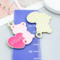 Cute pink enamel bear holding a LOVE heart charms for DIY craft and jewelry making - LOVE Heart Bear (27200)
