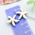 Perline a stella marina in acrilico marrone e bianco con righello per creazione gioielli - Stella Marina con Foro Diritto (27358) / 1 Pezzo (14x14mm) / Bianco