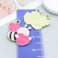 Pink enamel bee charm with LOVE heart for DIY jewelry making - Heart Bee (27206)