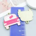 Pink enamel heart car charm pendant for Valentine's Day DIY jewelry making accessories - Heart Taxi (27209)