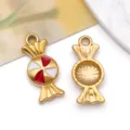Detailed gold-tone stainless steel candy charm with red and white enamel for DIY jewelry making - Candy Pendant (T1667) / 1 Piece Pack (8x18x3mm) / Red White