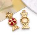 Gold stainless steel candy-shaped charm with red enamel swirl detail for DIY jewelry - Candy Pendant (T1668) / 1 Piece Pack (8x18x3mm) / Red