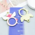 Pink enamel alloy winged diamond ring charm for DIY jewelry making accessories - Winged Ring (27218)