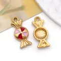Gold stainless steel candy charm with red and pink enamel for DIY bracelet jewelry making - Candy Pendant (T1669) / 1 Piece Pack (8x18x3mm) / Red Pink