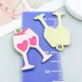 Lovely pink enamel heart wine glass charms with gold backing for DIY jewelry making - Heart Wine Glass (27221)