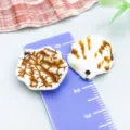 Deux pendentifs coquillages en acrylique marron et blanc sur une règle pour bijoux - Coquillage Océan (27385) / 1 Pièce/Paquet (19x17mm) / Brun et Blanc