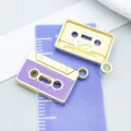 Lila Emaille und Goldlegierung Kassette Anhänger für DIY Schmuckherstellung Zubehör - Musikband (27227) / 1 Stück (14x19mm) / Lila