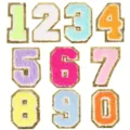 Chenille number patches 0-9 gold glitter iron-on embroidery appliques for clothing DIY decor. - Overall