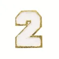 Gold glitter chenille number 2 patch, white varsity patch for clothing decoration and DIY crafts. - 2