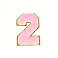 Pink chenille number 2 patch with gold glitter border iron-on embroidery applique DIY - Number 2
