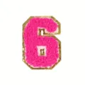 Pink chenille number 6 patch with gold glitter border for clothing DIY decor iron on - 6