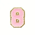 Roze chenille badstof nummer 8 patch met gouden pailletten rand opstrijkbare detail - Cijfer 8