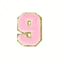 Roze glans chenille nummer 9 patch, opstrijkbaar geborduurd college badge voor kleding detail. - Cijfer 9