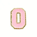 Roze chenille letter patch met gouden glinsterende rand, perfect voor DIY kleding decoratie. - Cijfer 0