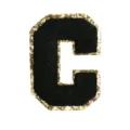 Black terry embroidery letter C patch with gold sequin border for DIY clothing and bags. - Letter C