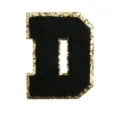 Black and gold glitter letter D chenille embroidery patch detail for DIY clothing bags. - Letter D